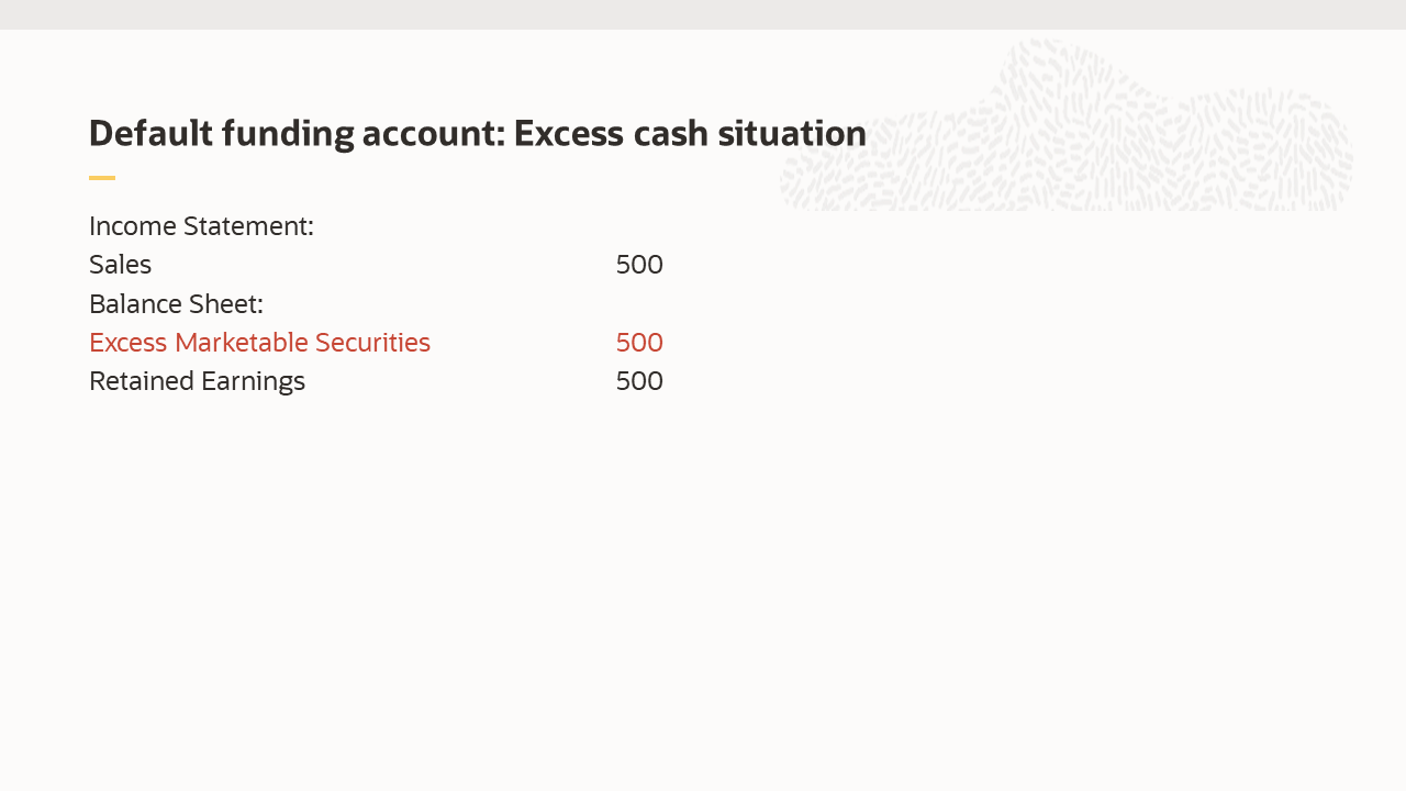 Default funding account: Excess cash situation