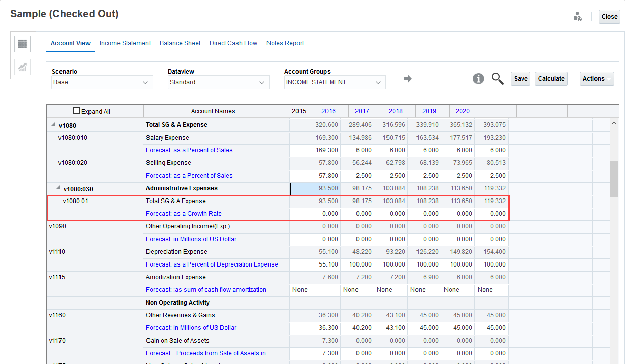 New subaccount displayed