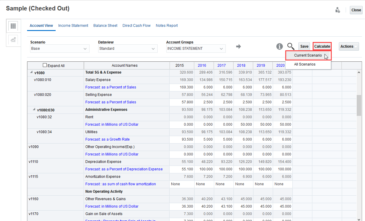 Calculate current scenario