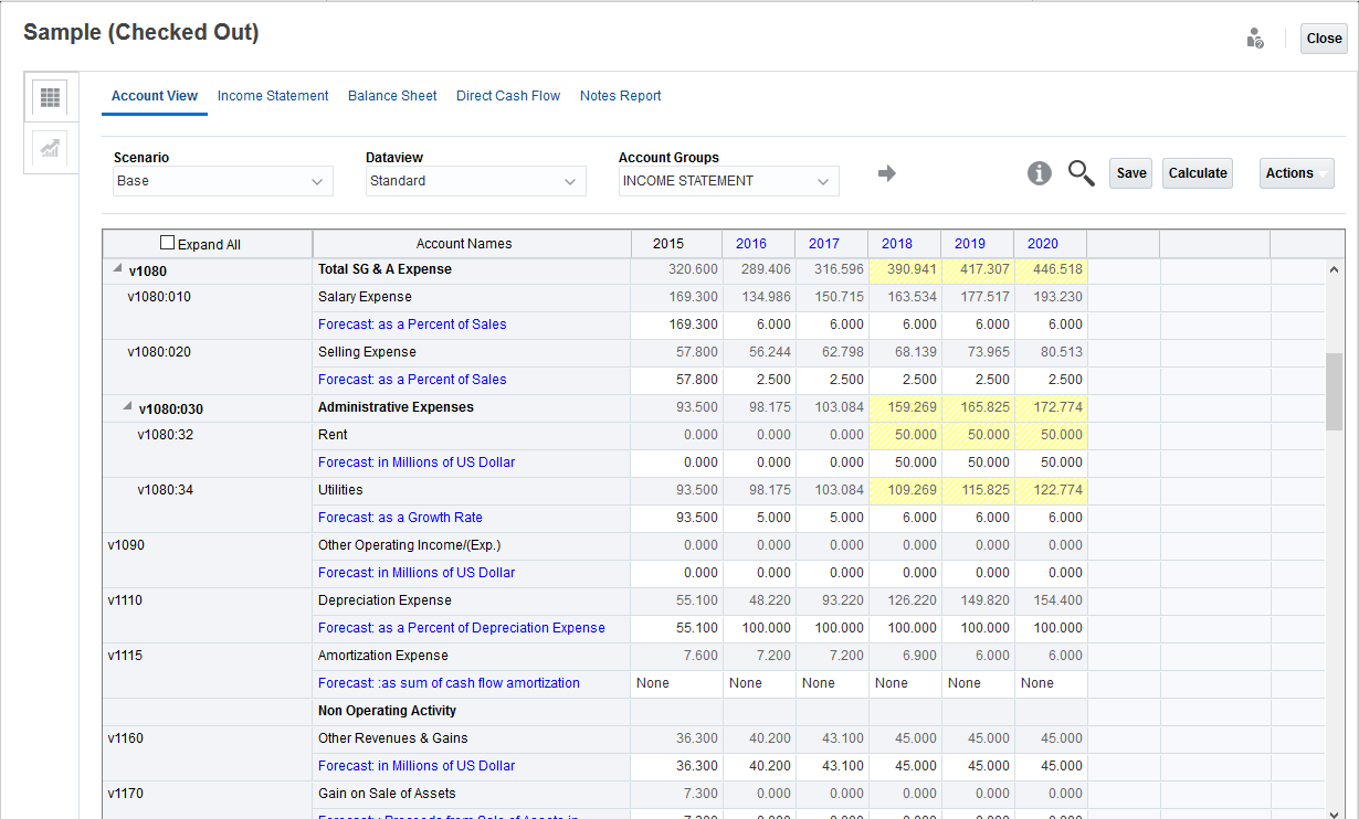 Subaccount data rolls up