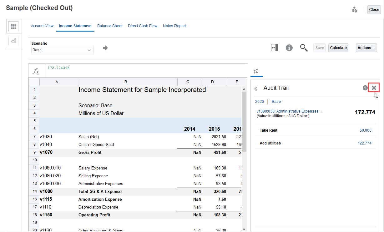 Close Audit Trail panel