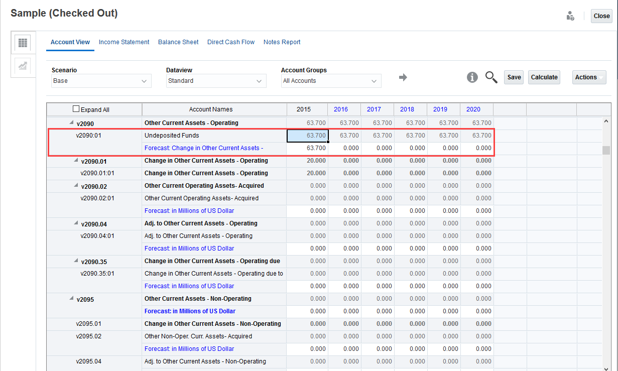 Account Names column now includes Undeposited Funds