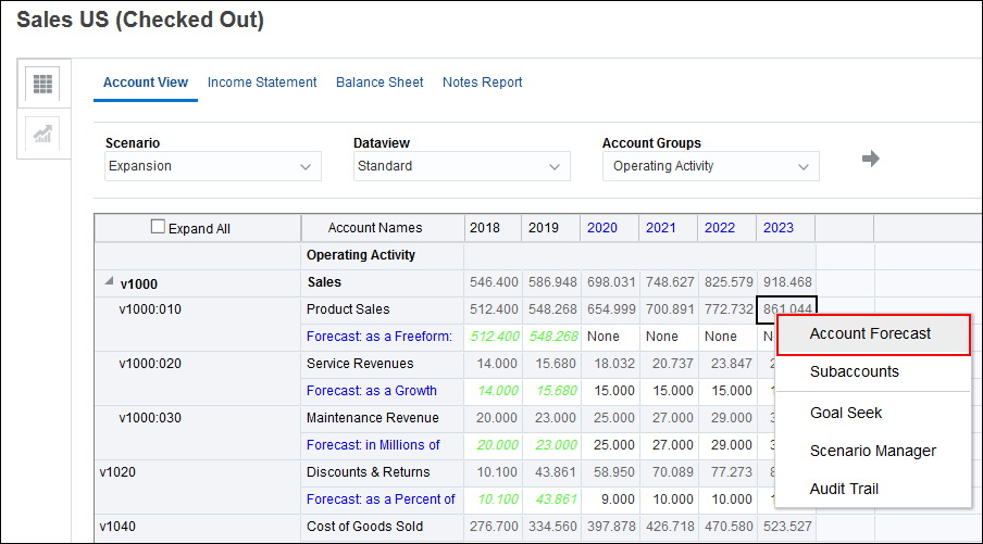 Product Sales Right Click Menu