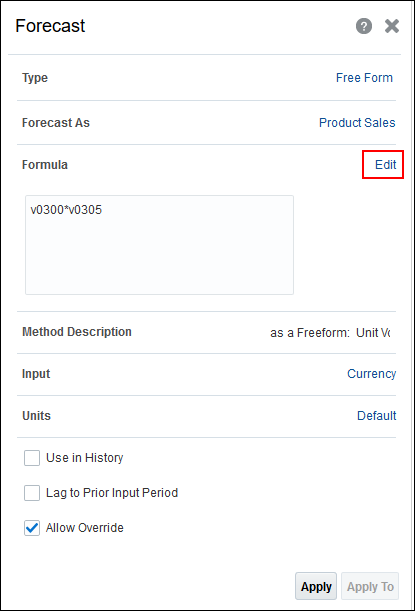 Forecast Dialog Edit Highlighted