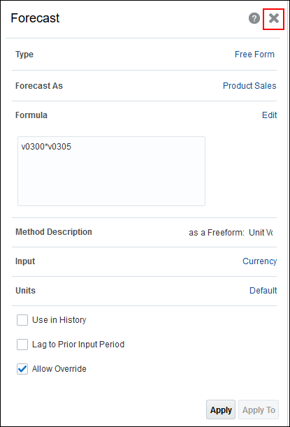 Forecast Dialog Edit Highlighted