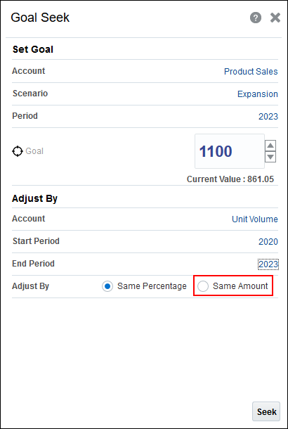 Goal Seek Same Amount Highlighted