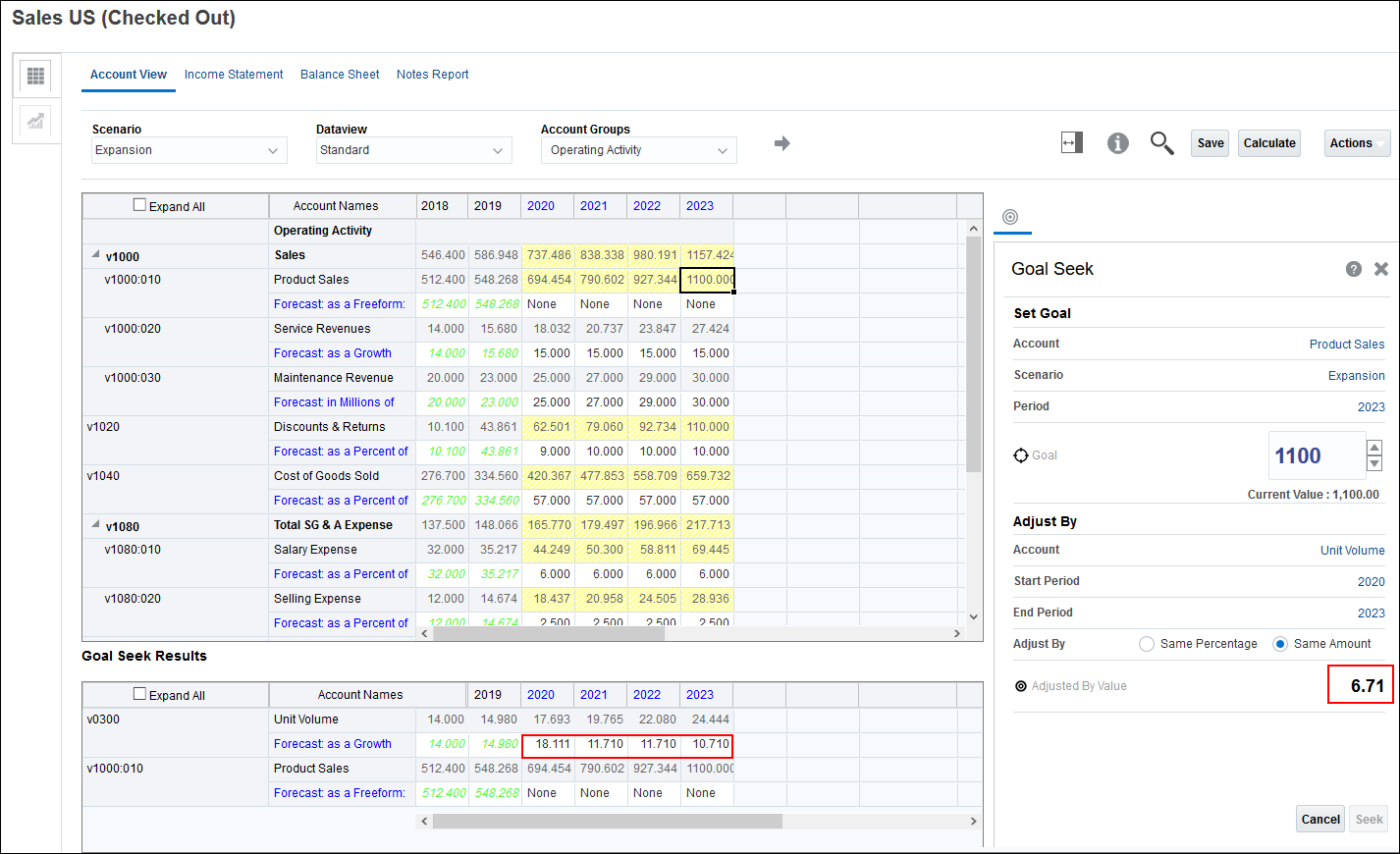 Goal Seek with Adjusted Amount Highlighted