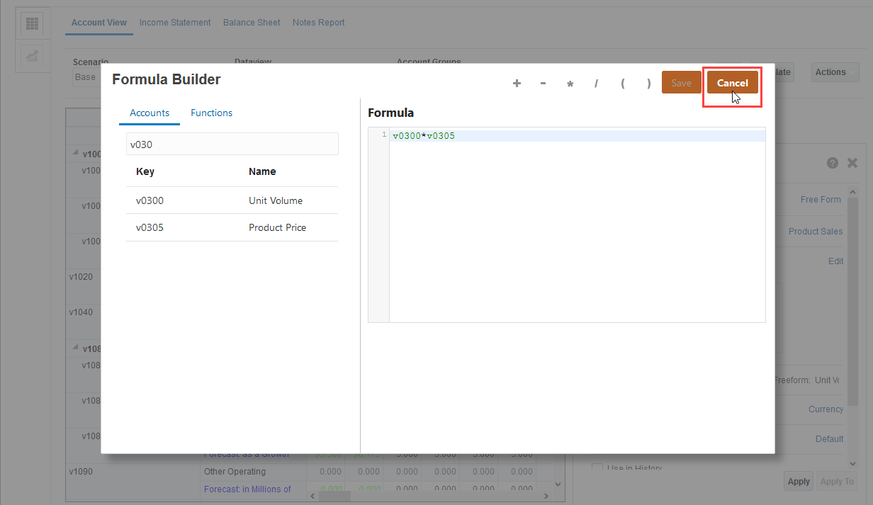 Cancel Formula Builder