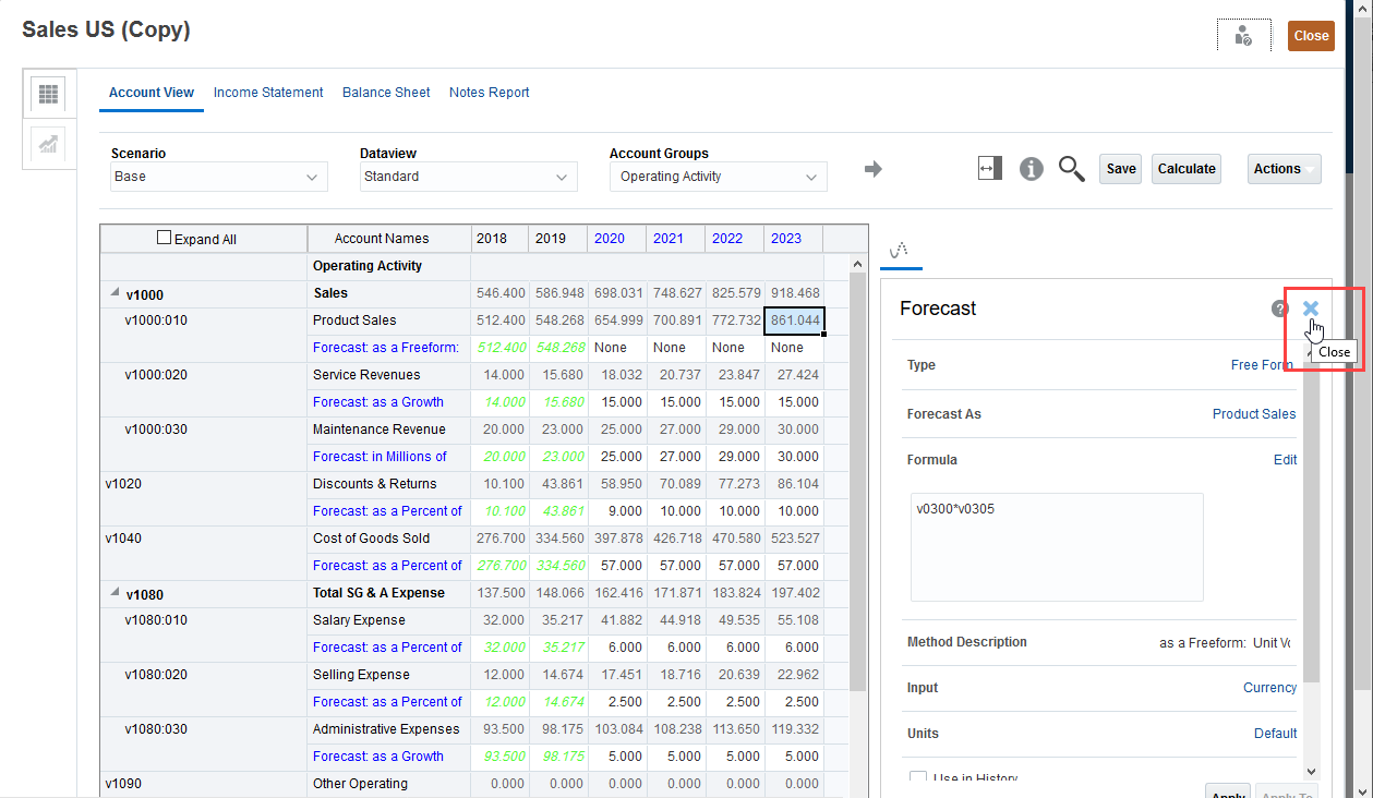 Close Forecast dialog