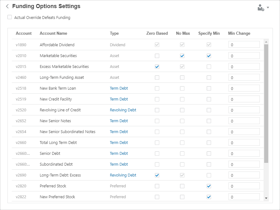Funding Options Settings