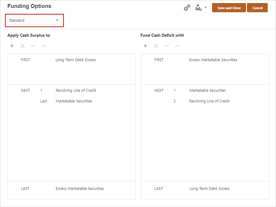 Standard method funding options
