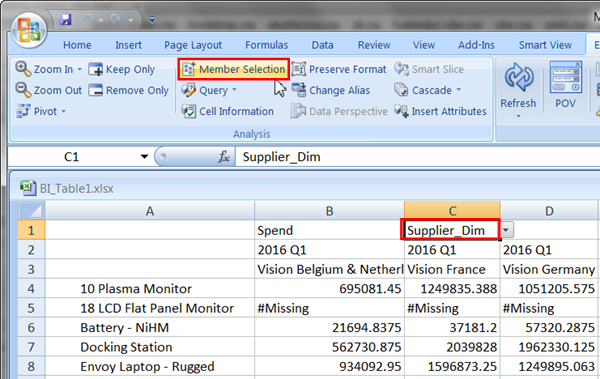 Supplier_Dim Member Selection