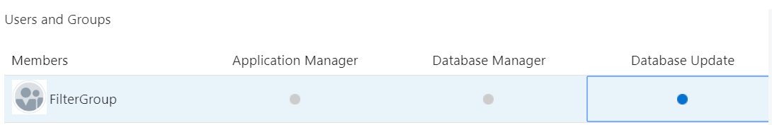 FilterGroup provisioned with Database Update role