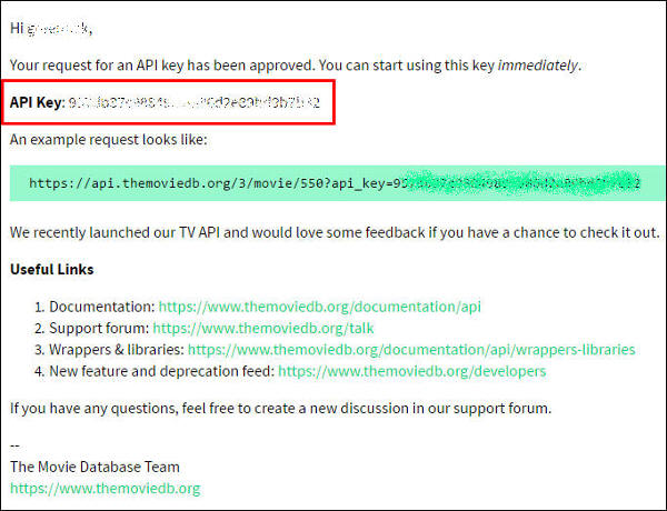 approval email with API Key