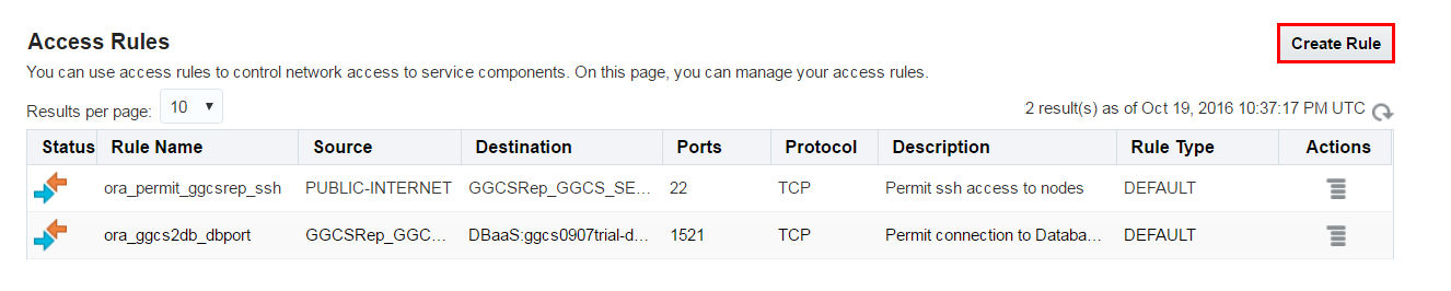 Create Access Rules for Oracle GoldenGate Cloud Service