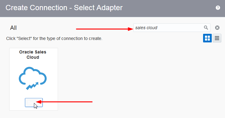 This image shows the Oracle Sales Cloud selection button