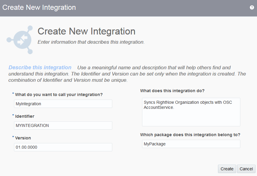 This image shows the Create New Integration dialog