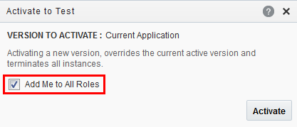 Activate to Test dialog