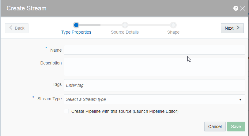 The Properties tab in the Create Connection dialog box