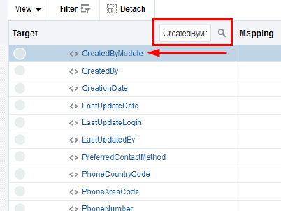 This image shows the search box used to find the CreatedByModule field