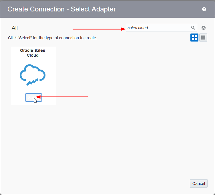 This image shows the Oracle Sales Cloud selection button