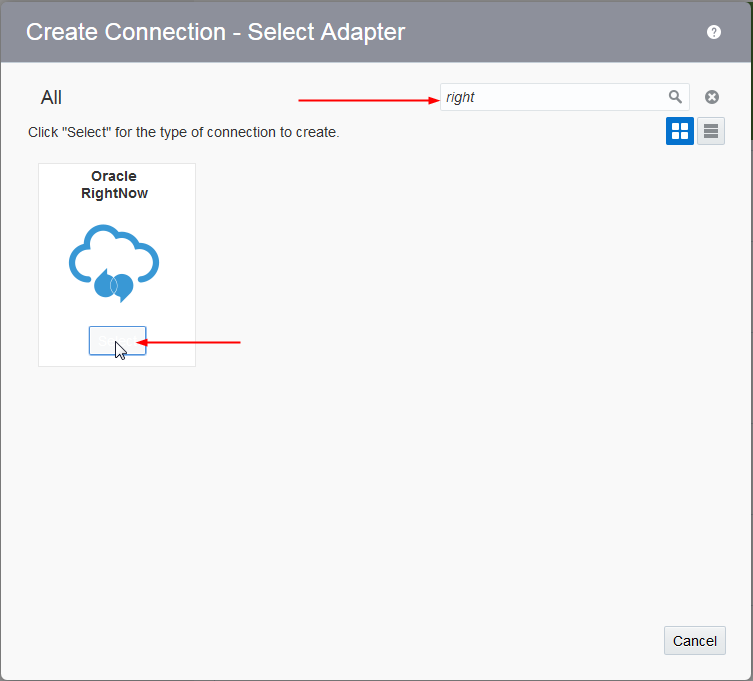 This image shows the Oracle RightNow selection button