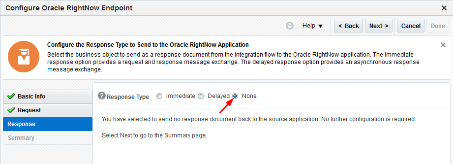 This image shows the selected None response type