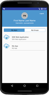 Virtual device browser opens the app My Apps home page