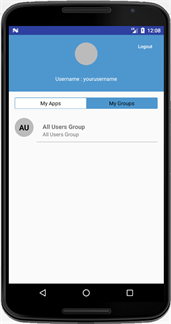 Virtual device browser opens the app My Groups home page.