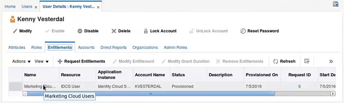 Kenny Vesterdal without JCS Administrators entitlement in OIM