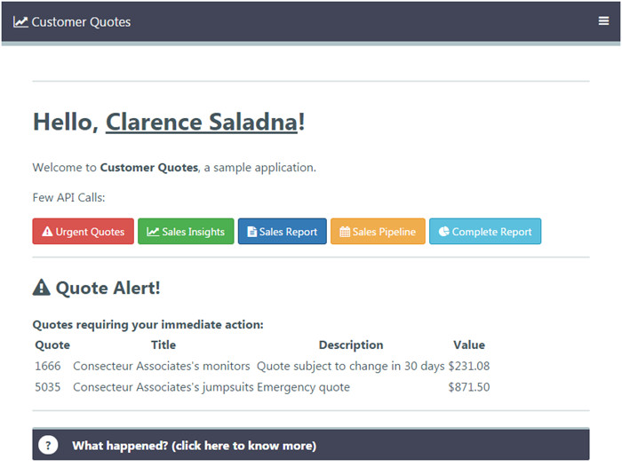 Customer Quotes - displaying quotes from Sales Insight
