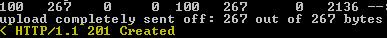 Command line output with the HTTP 201 message highlighted