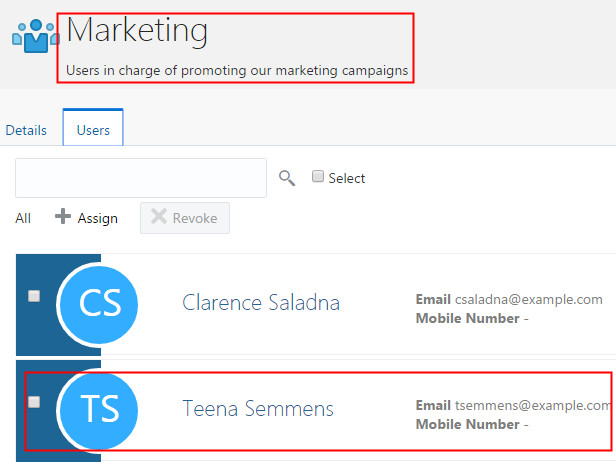 Group page in Oracle Identity Cloud Service UI. The group name, description, and user member is highlighted in the screen