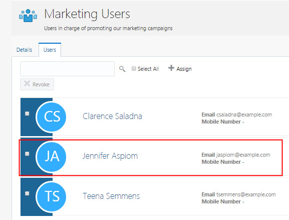 Group Users page with the new member highlighted