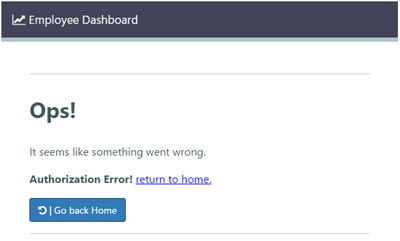 edashboard application with the Authorization Error message displayed.