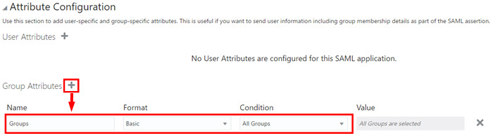 Identity Cloud Service. SSO Configuration - Group attribute highlighted.
