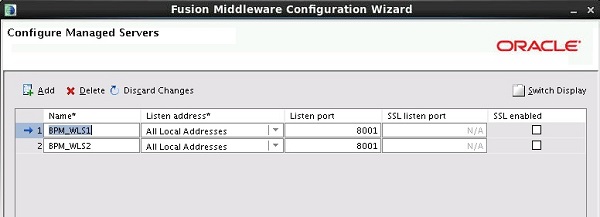 Configure Managed Servers screen