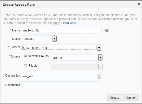 Create Access Rule screen