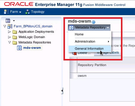 Enterprise Manager mds-owsm screen