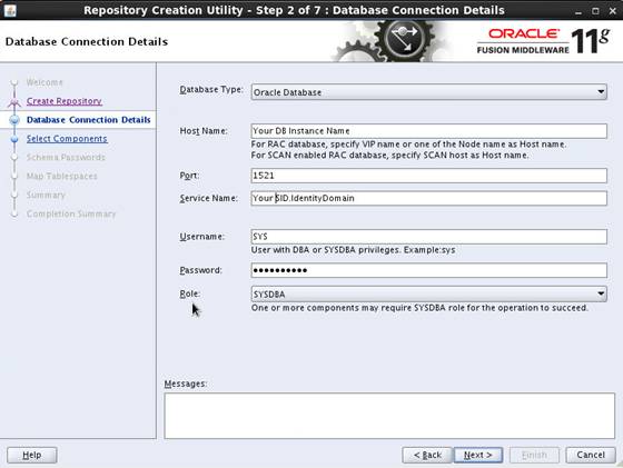 Database Connection Details screen