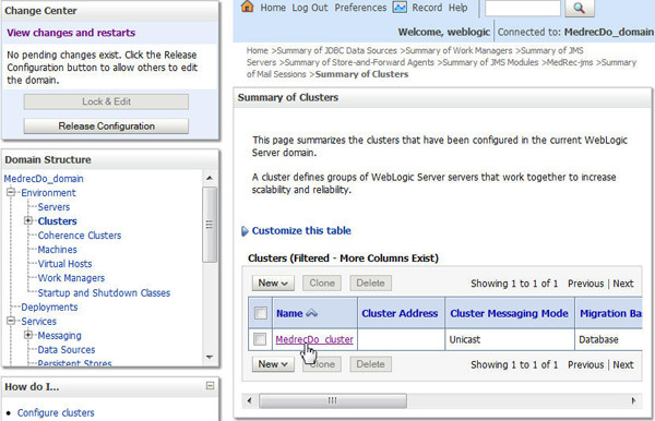 Select cluster: MedrecDO_cluster