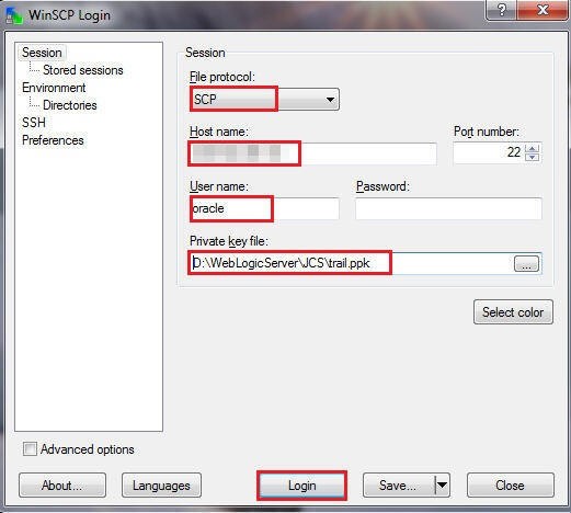 Logging in to WinSCP