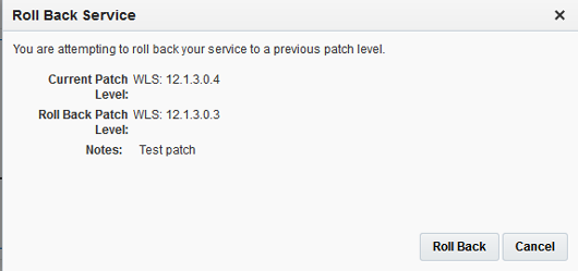 Roll Back Service dialog
