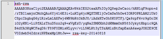 Public key pasted into text editor