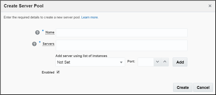 This image shows the Create Server Pool dialog box.
