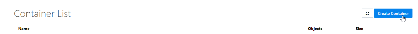 The Container List. Click the Create Container button to begin creating a new container.