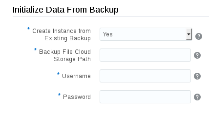 Fields for Create Instance from Existing Backup