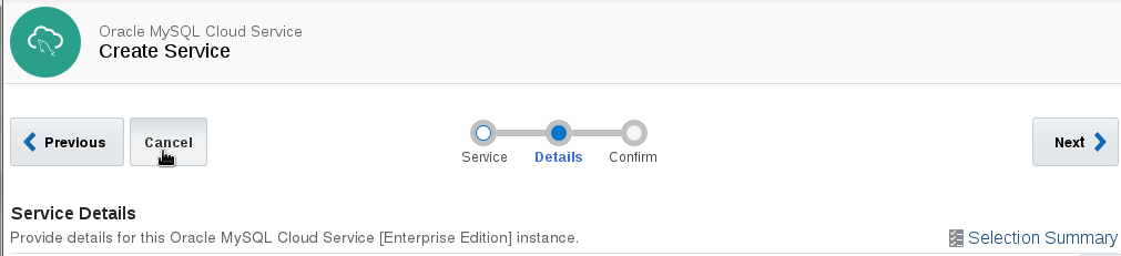 Next Button for Create Service