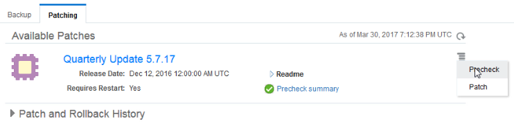 Quarterly menu with precheck selected