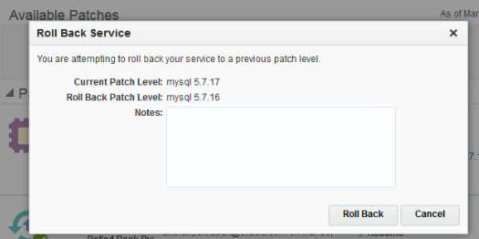 Notes to display in the Rollback History